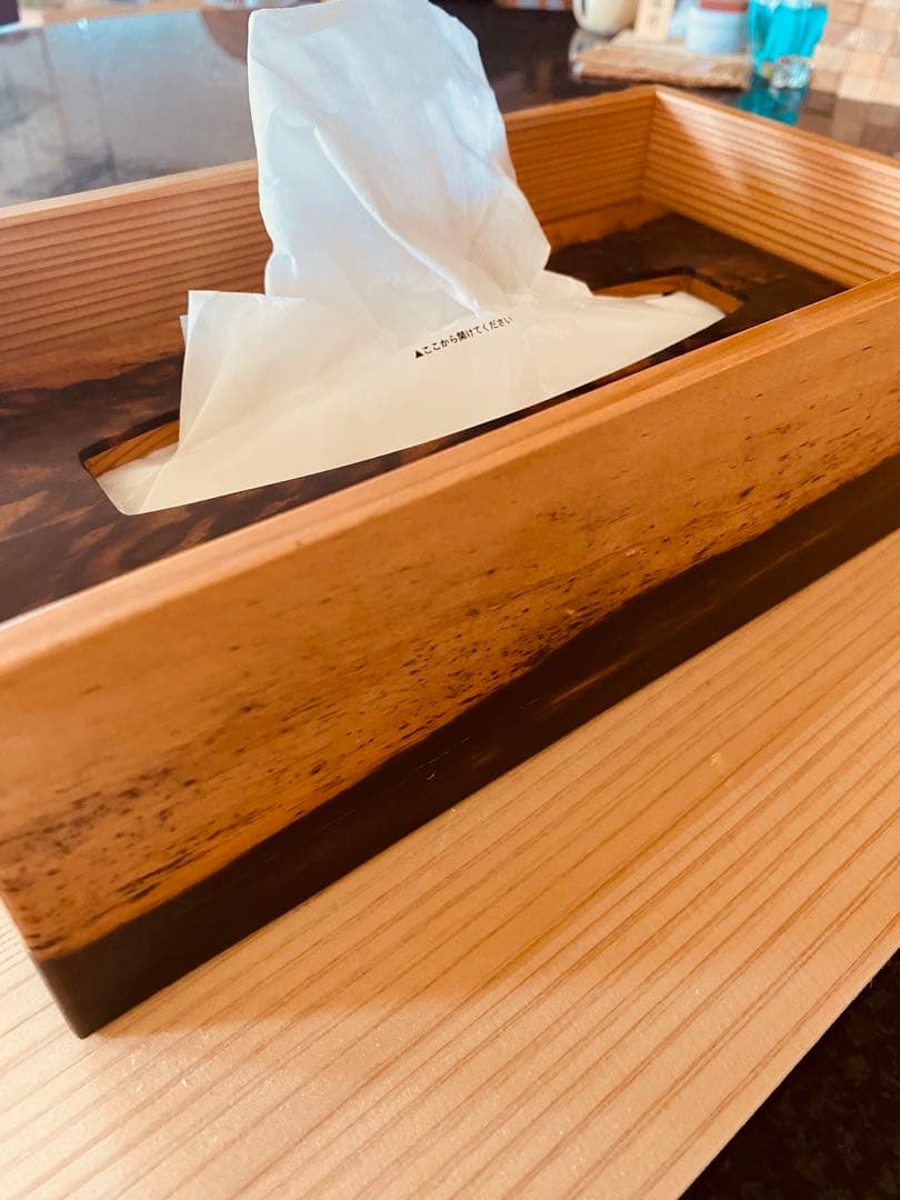 銘木黒柿ティッシュボックス ナチュラルウッド