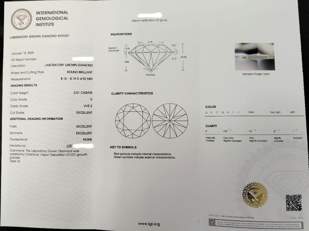 ラボグロウンダイヤモンド 2.01ct Eカラー VVS2 3EX IGI鑑定