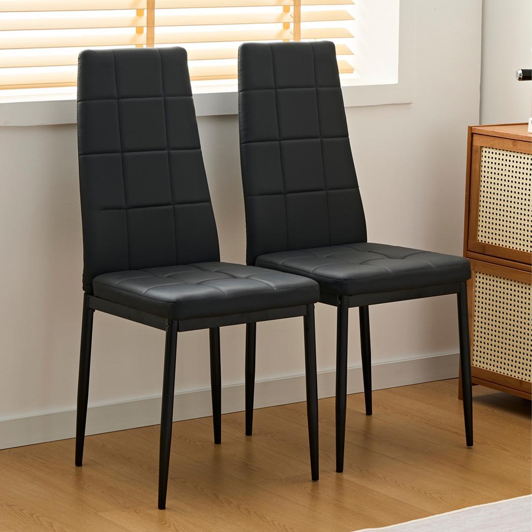 【ブラック2脚セット】PUレザーダイニングチェア ハイバック シンプルモダン