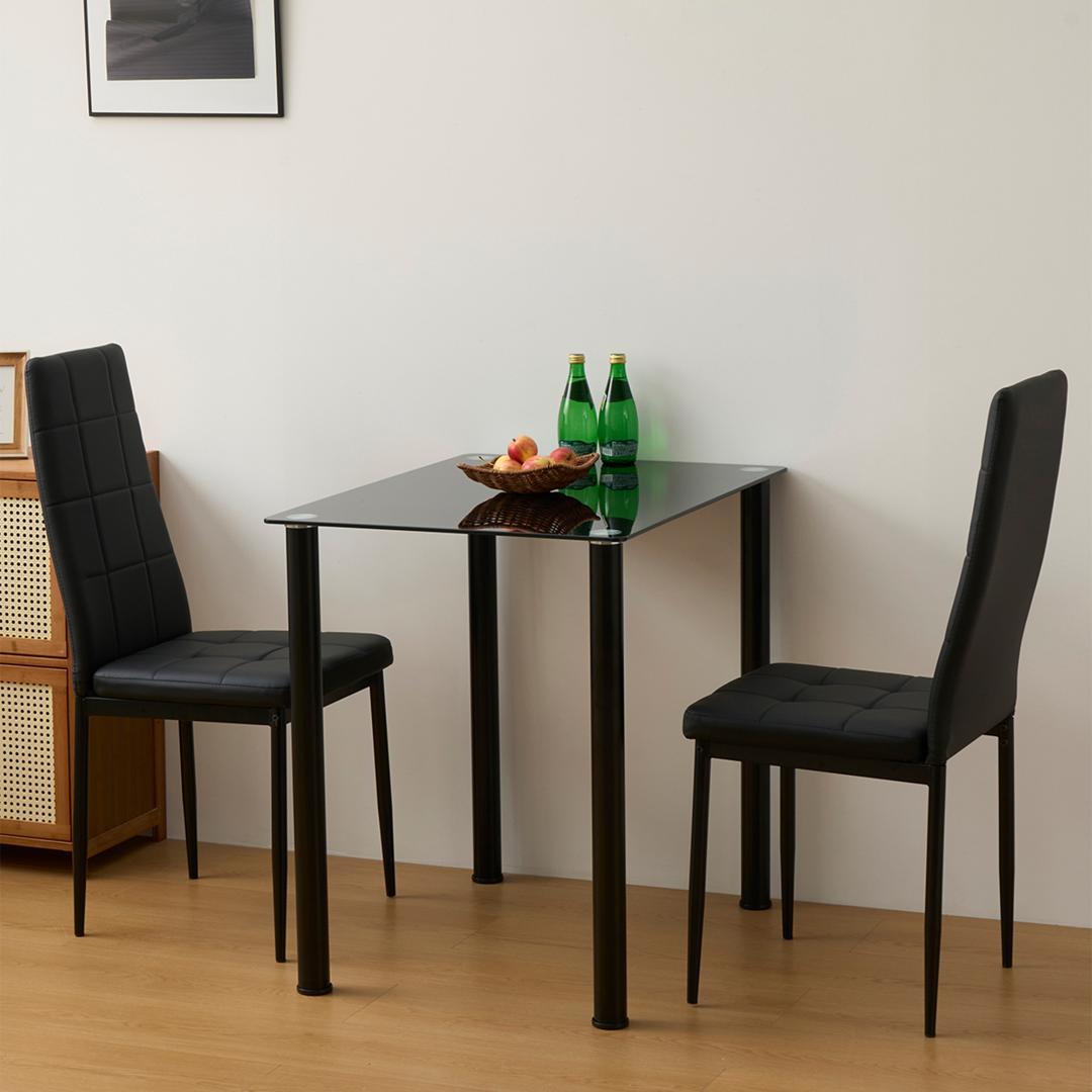【ブラック2脚セット】PUレザーダイニングチェア ハイバック シンプルモダン