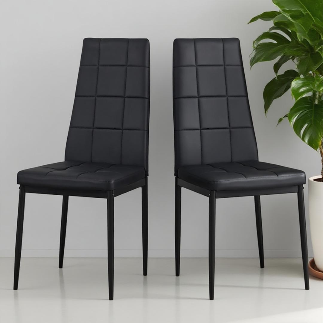 【ブラック2脚セット】PUレザーダイニングチェア ハイバック シンプルモダン