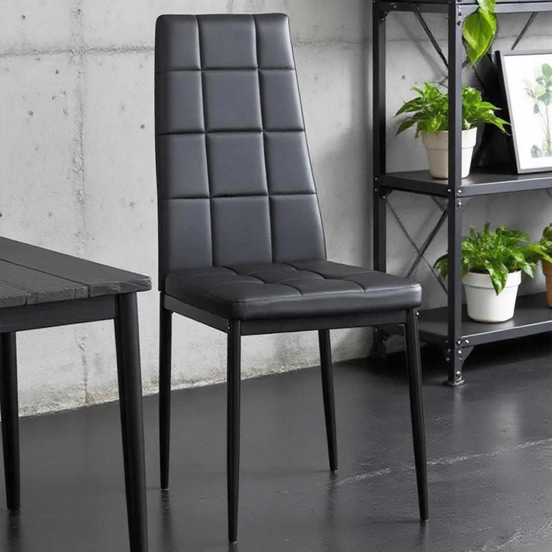 【ブラック2脚セット】PUレザーダイニングチェア ハイバック シンプルモダン