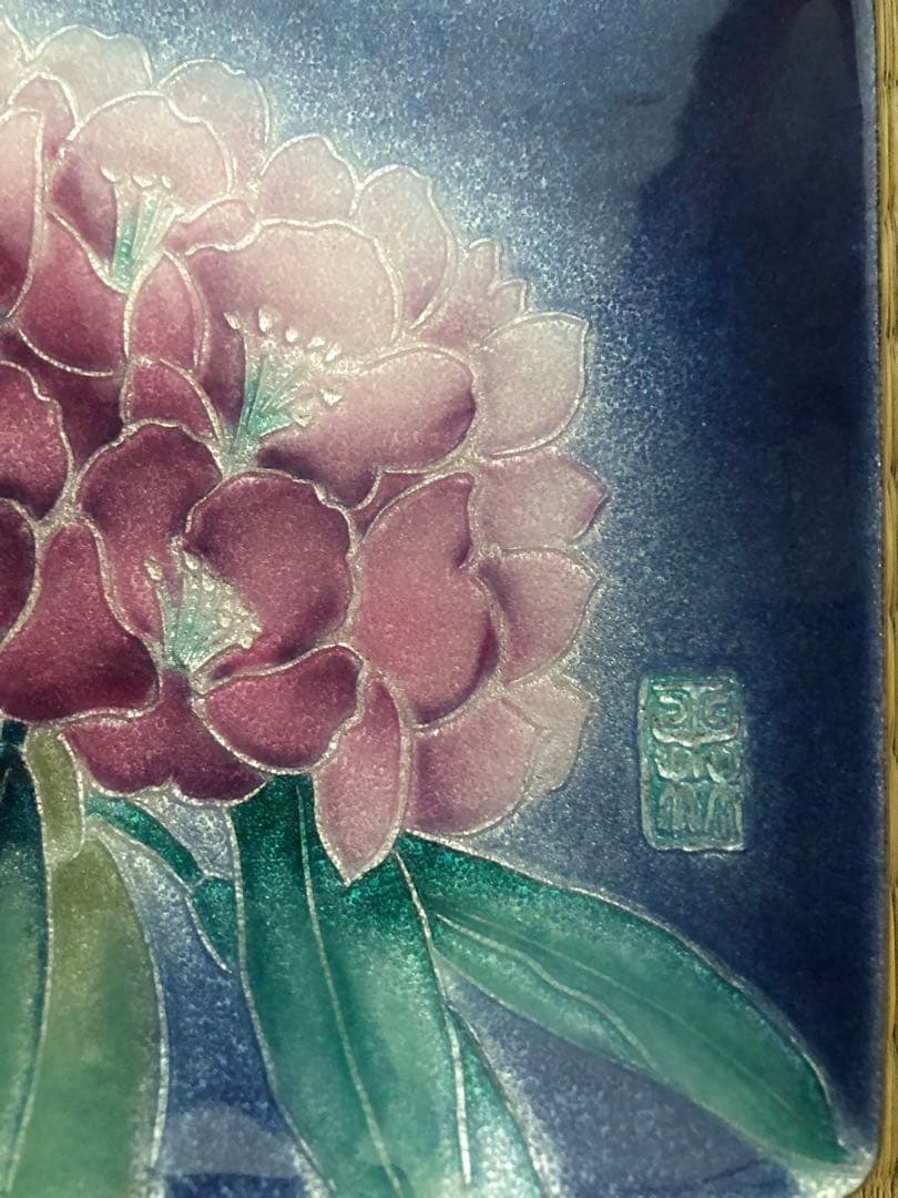 七宝焼　tutanka 花柄角皿　シャクナゲ