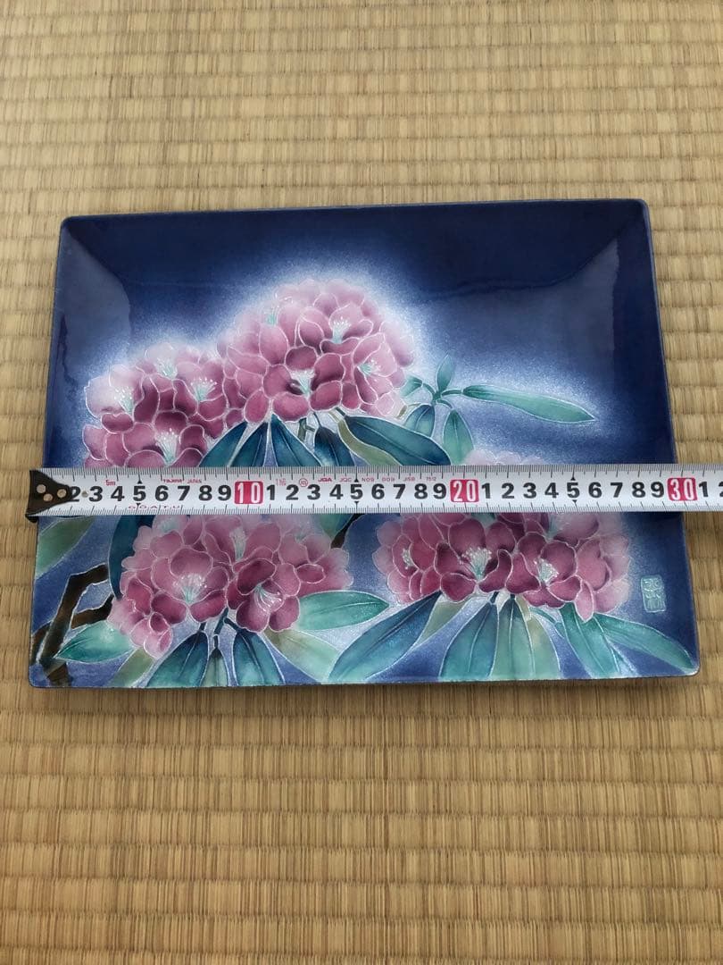 七宝焼　tutanka 花柄角皿　シャクナゲ