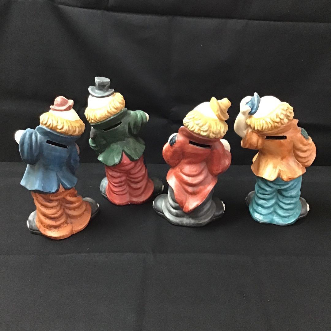 カラフルなピエロ陶器置き物　高さ27cm 4体セット　レトロ　アンティーク