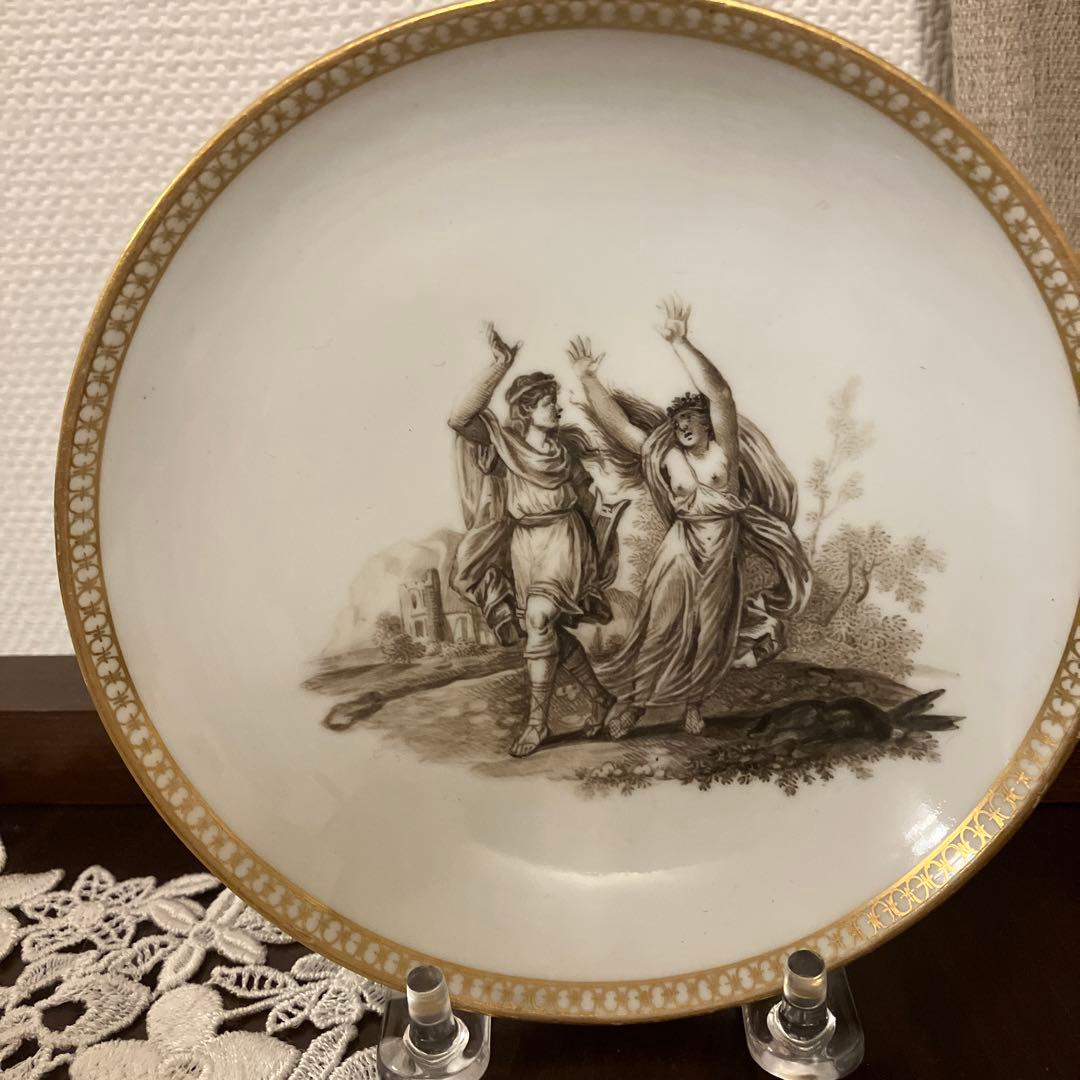 アンティークマイセン マルコリーニ期グリザイユアポロとダフネ神話図CS