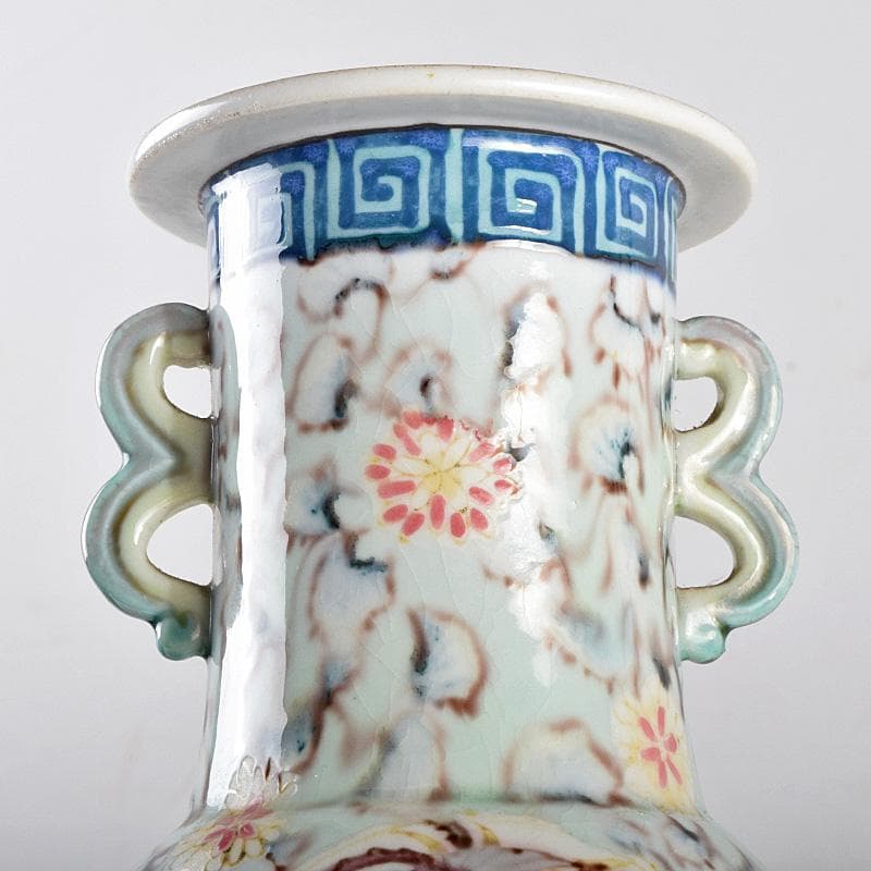 中国 大清光緒年製款 粉彩 漢詩仕女文 双耳瓶 時代箱付 M R9316B