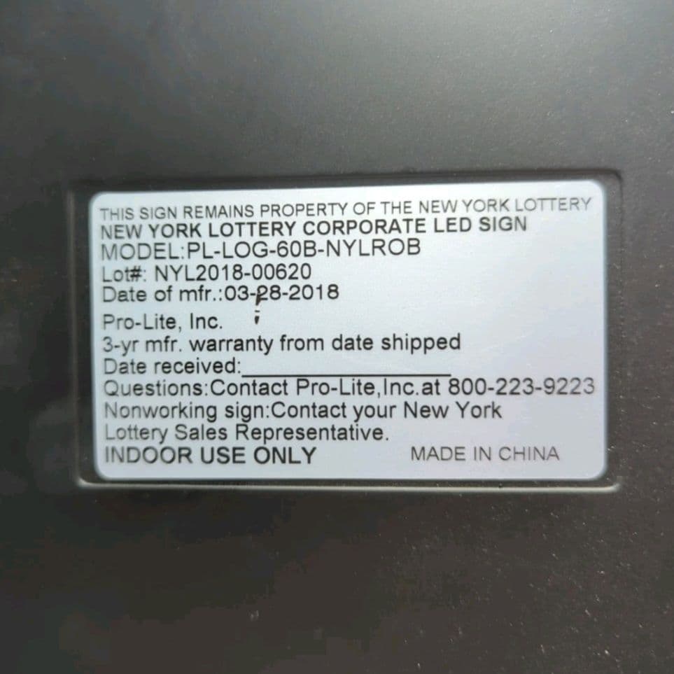 New York Lottery ネオン管　ライト　サイン STABRIDGE