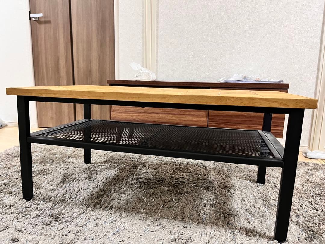 センターテーブル 90cm × 46cm 木製 スチール 黒