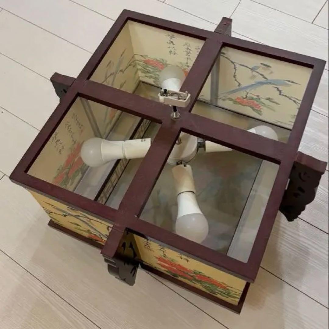 【和風 天井照明／シーリングライト】アンティーク調・鳥と花の絵柄