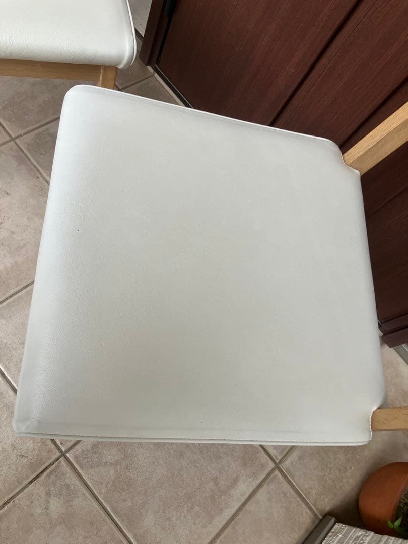 ナチュラル木製チェア ◉2脚セット 合皮ホワイト座面 ダイニングチェア