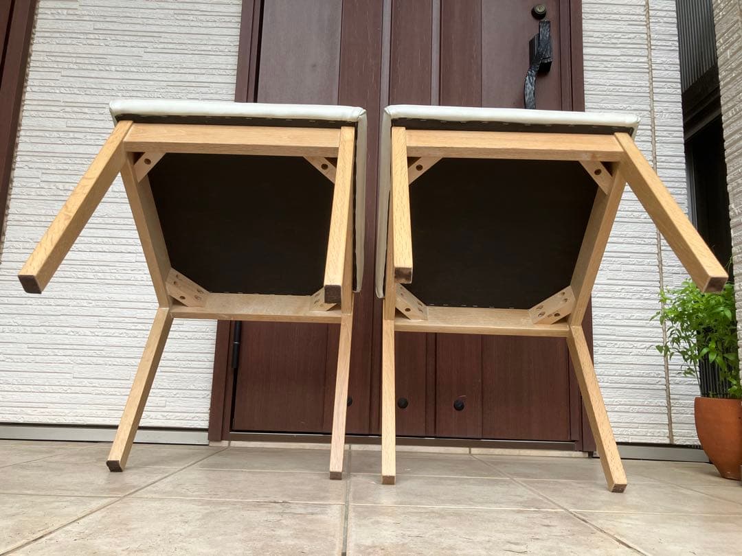 ナチュラル木製チェア ◉2脚セット 合皮ホワイト座面 ダイニングチェア