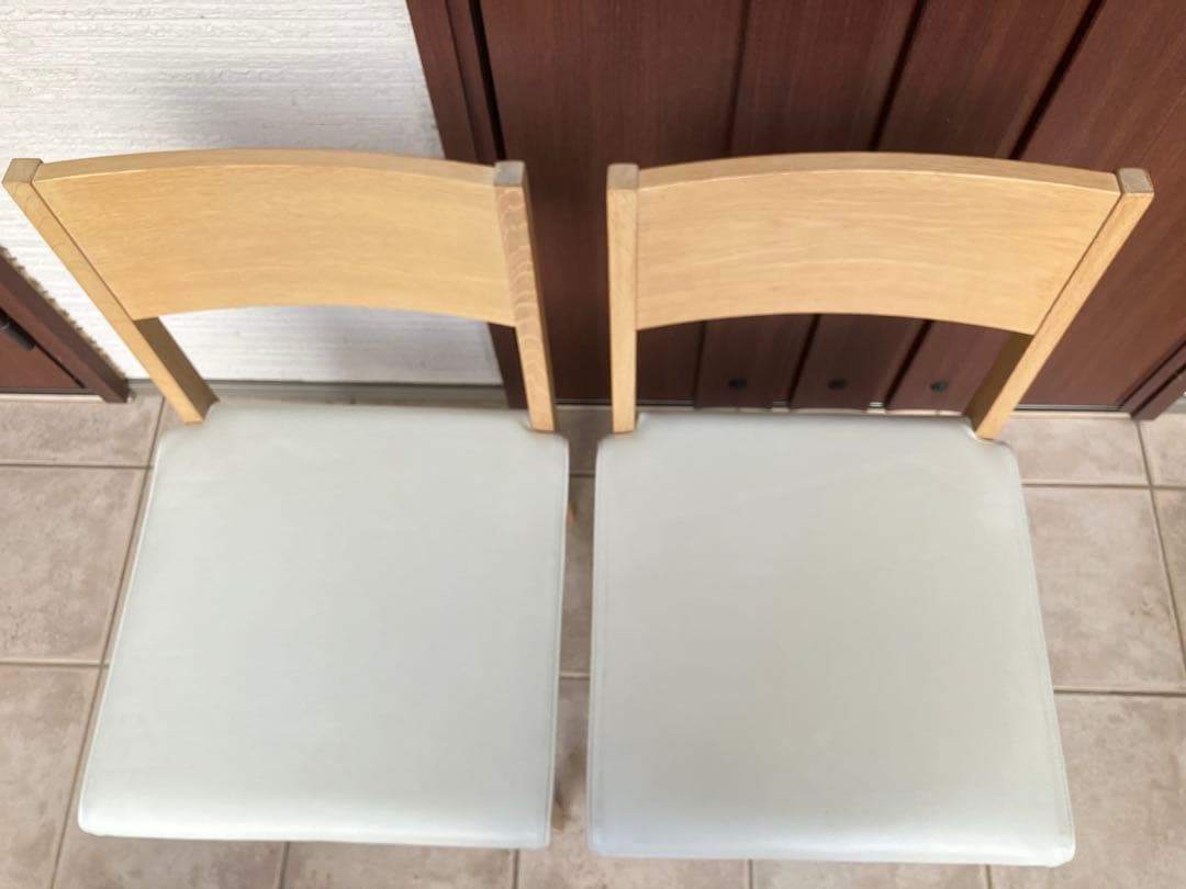 ナチュラル木製チェア ◉2脚セット 合皮ホワイト座面 ダイニングチェア