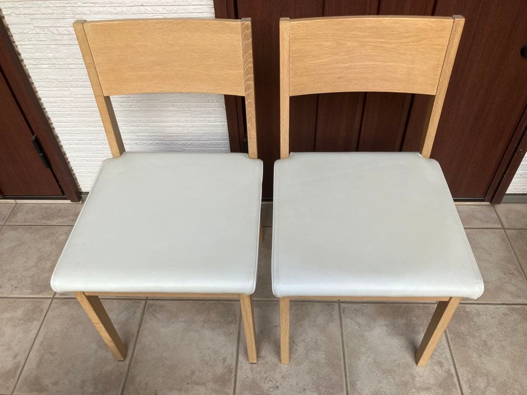 ナチュラル木製チェア ◉2脚セット 合皮ホワイト座面 ダイニングチェア