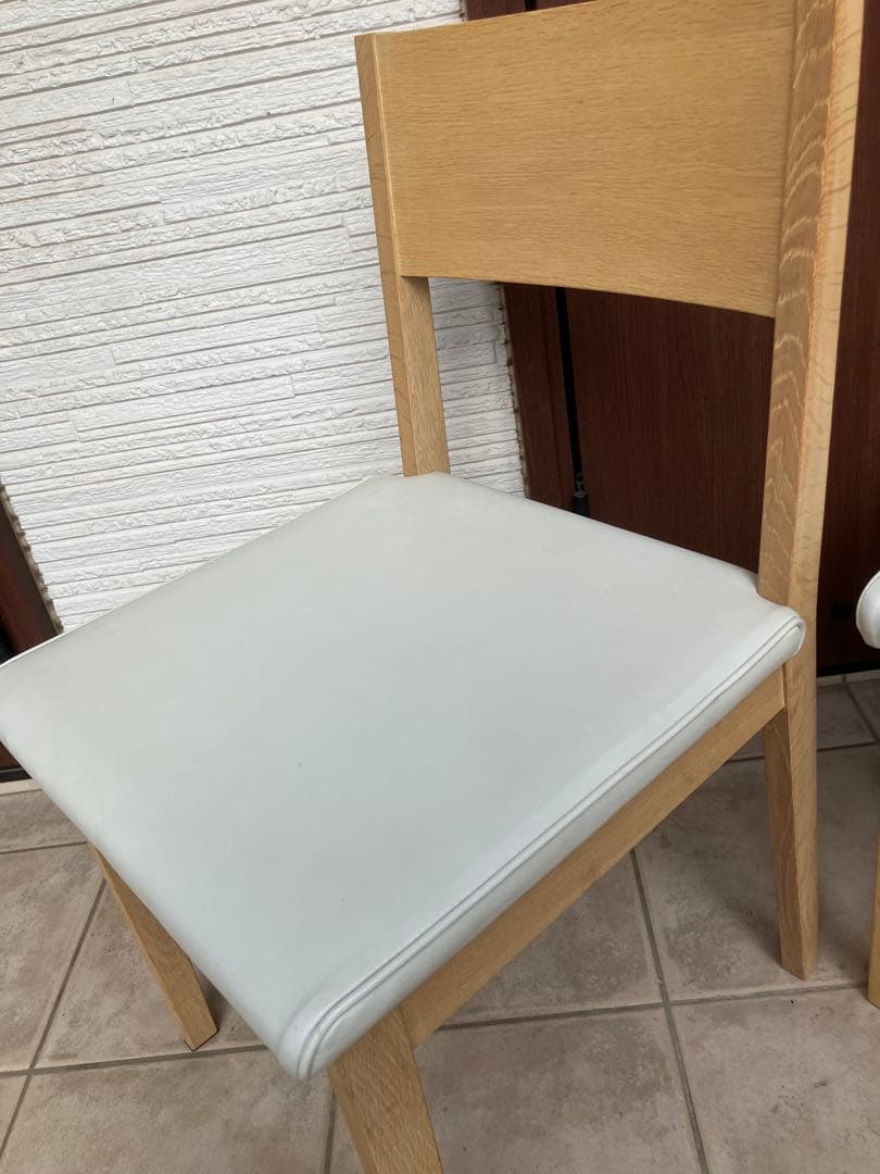 ナチュラル木製チェア ◉2脚セット 合皮ホワイト座面 ダイニングチェア