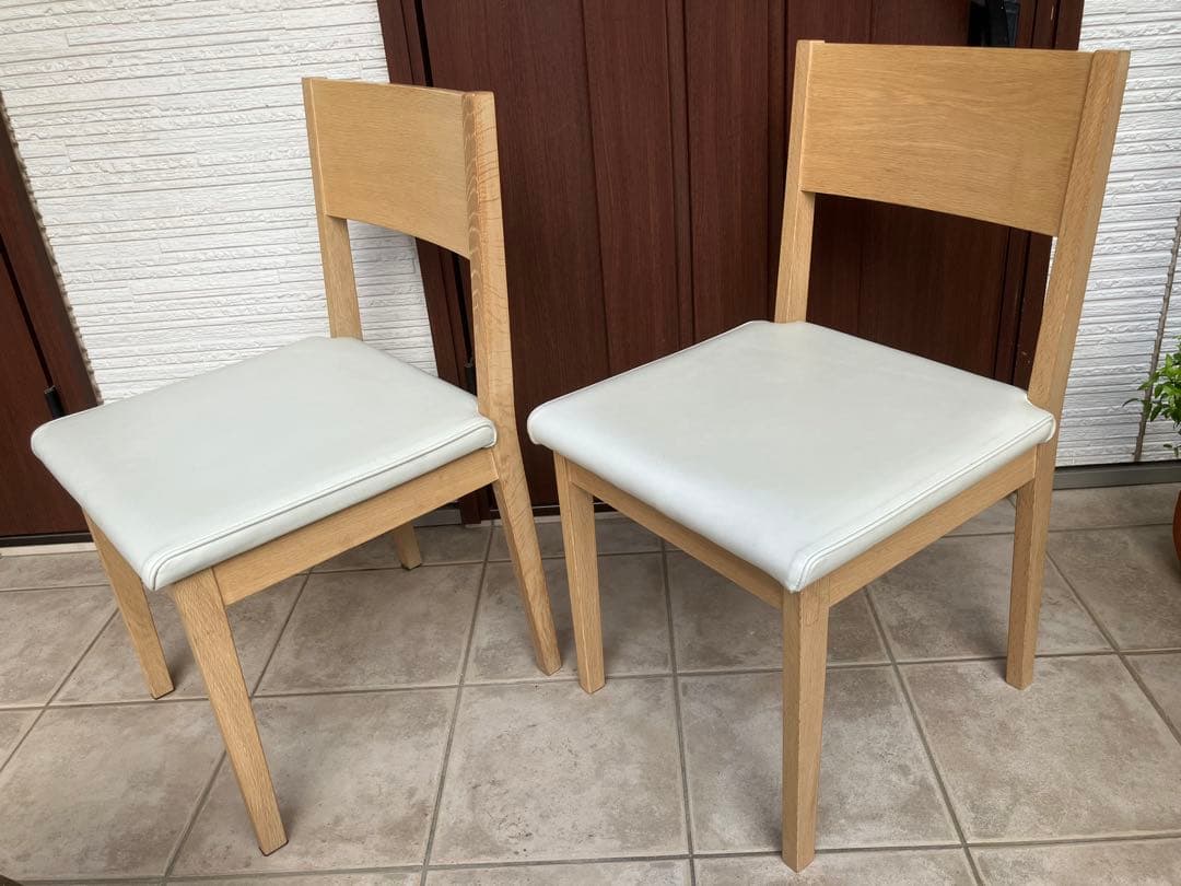 ナチュラル木製チェア ◉2脚セット 合皮ホワイト座面 ダイニングチェア