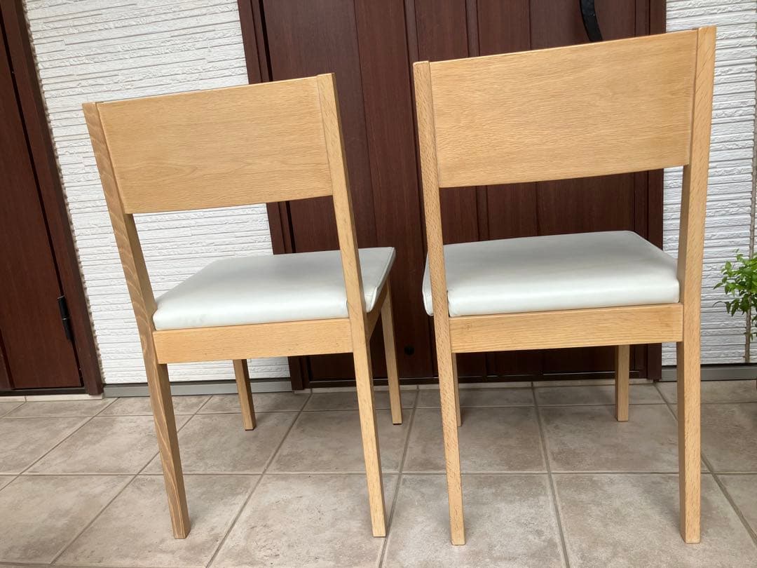 ナチュラル木製チェア ◉2脚セット 合皮ホワイト座面 ダイニングチェア