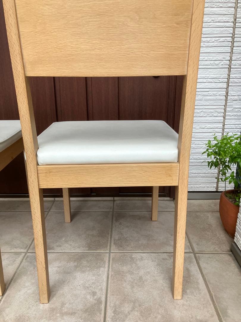 ナチュラル木製チェア ◉2脚セット 合皮ホワイト座面 ダイニングチェア