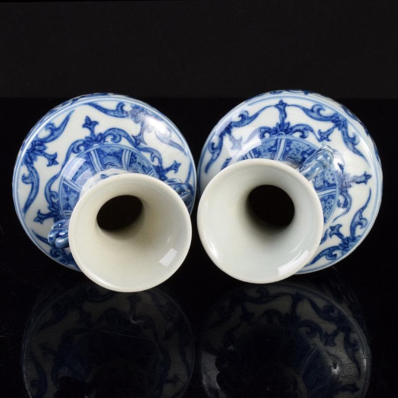 中国 景徳鎮製 青花 龍花文 双耳瓶 一對 D R5075 - メルカリ