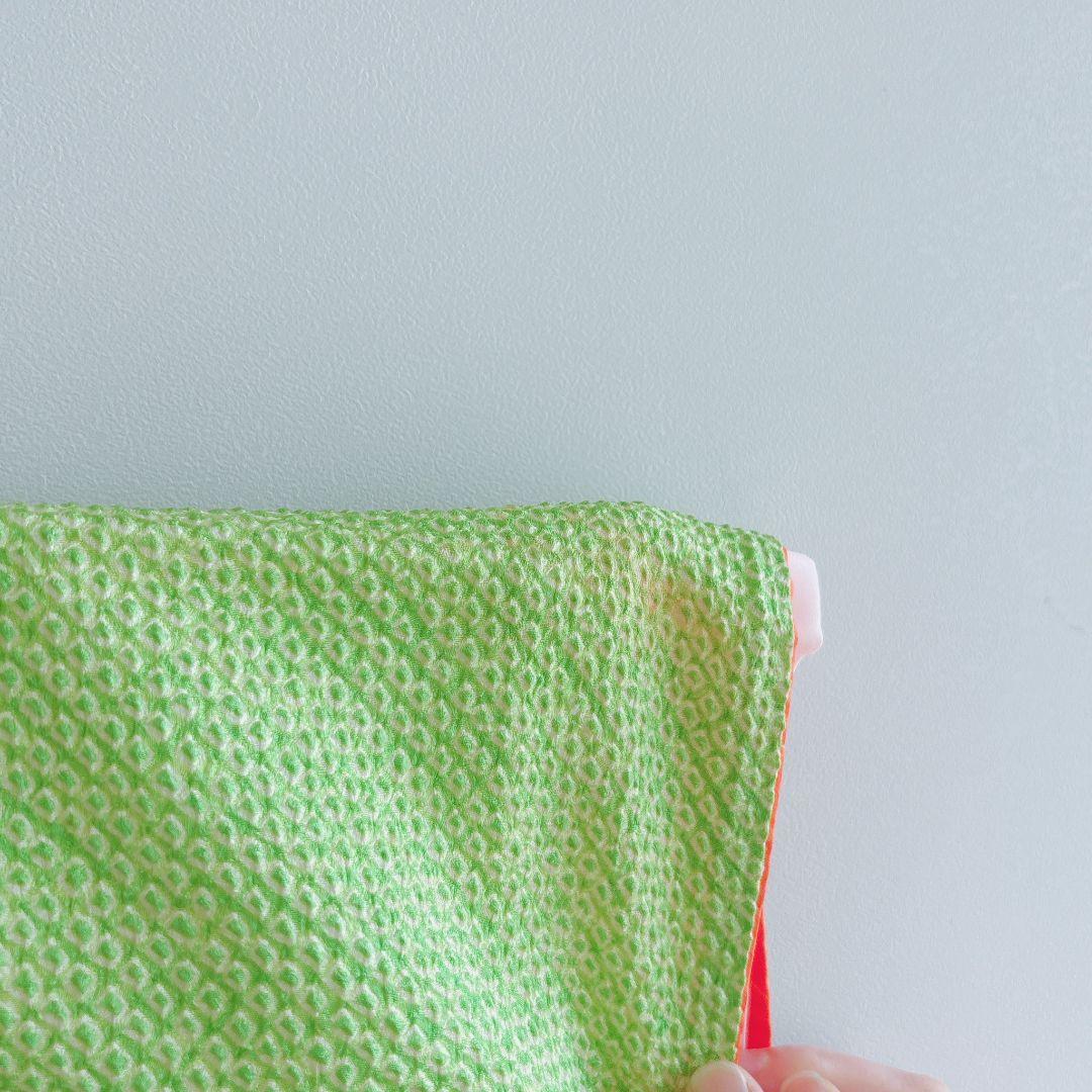 フルセット　七五三７歳女の子　総絞り　黄緑　豪華刺繍　赤丸帯　菊　小物7062