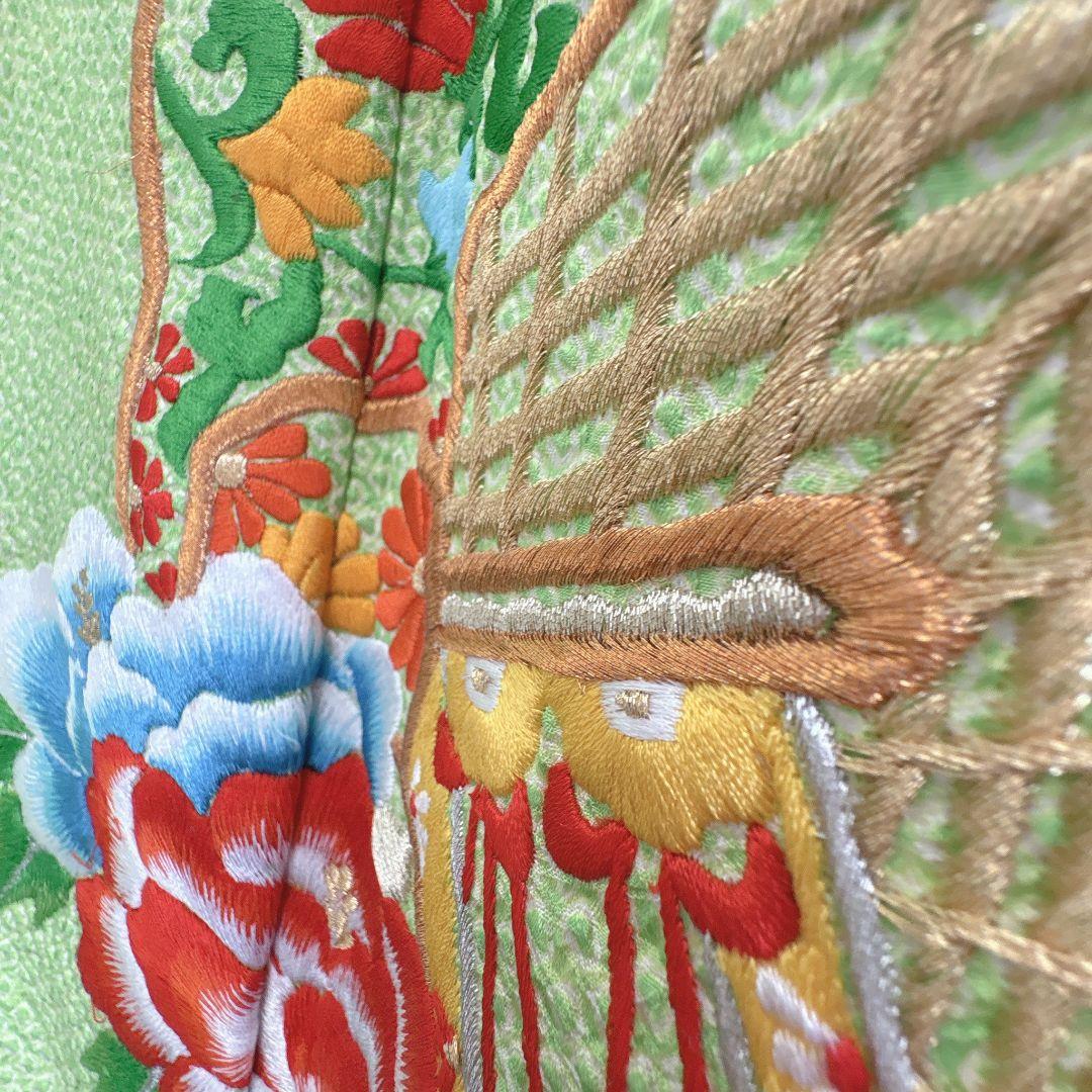 フルセット　七五三７歳女の子　総絞り　黄緑　豪華刺繍　赤丸帯　菊　小物7062