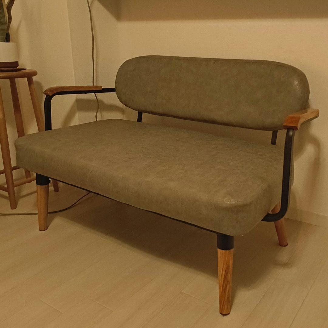 東谷　ロイス　グレー ソファ 2人掛け　レザー調