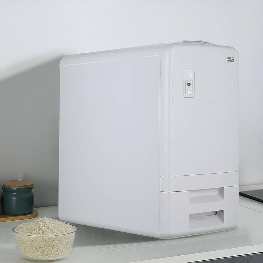 米びつ ホワイト 15℃ 空気循環機能 計量米びつ コンパクト米櫃 冷却米びつ