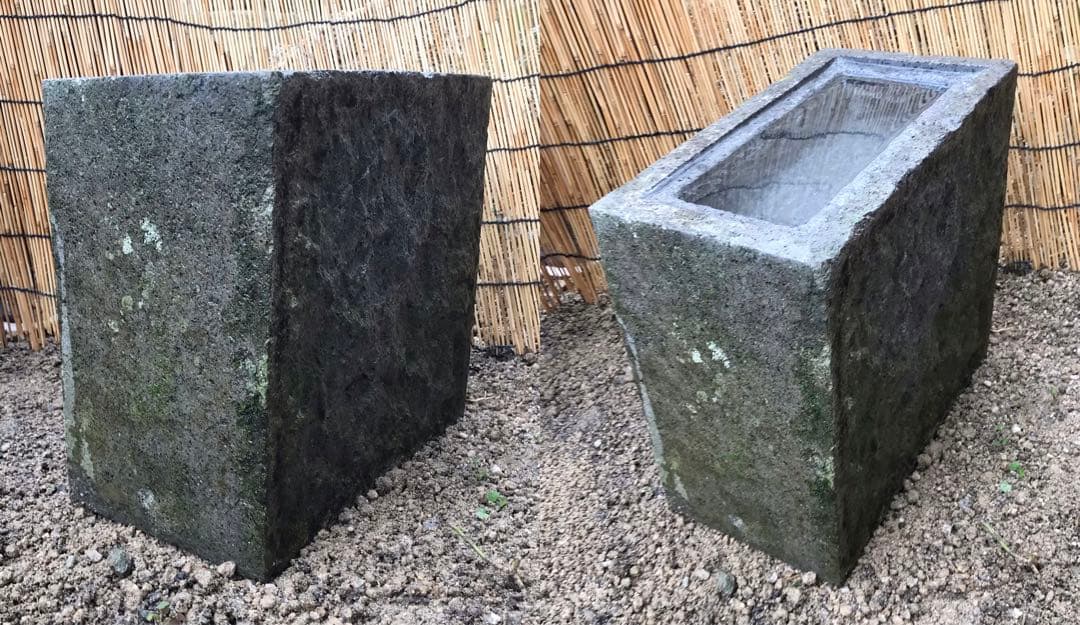 【天然自然石・四方角水鉢・手水鉢・蹲・縁先手水鉢】庭石オブジェバードバス箱庭茶庭