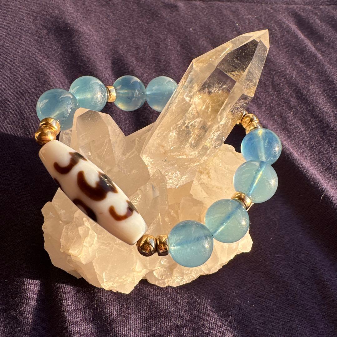 美品　アクアマリン　高品質　天珠　ルチルクォーツ　五福臨門天珠　ブレスレット