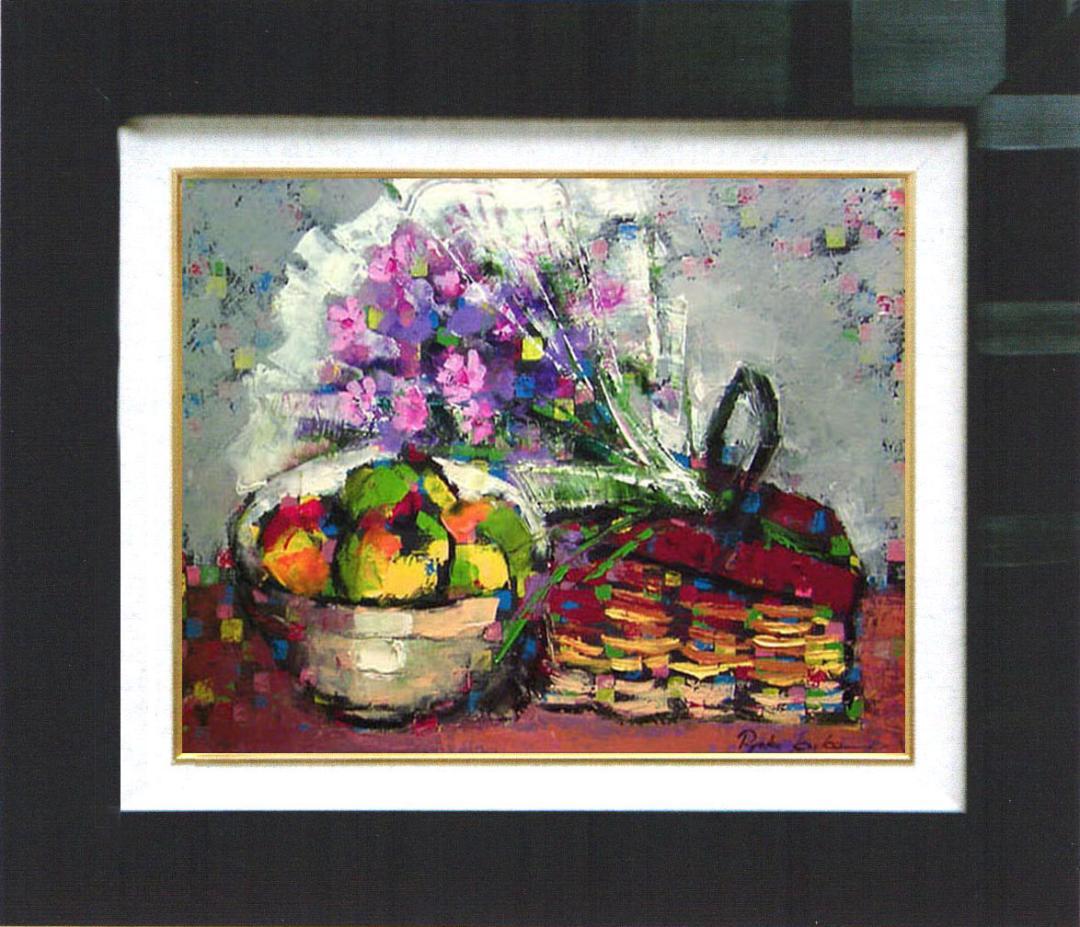 絵画インテリア油絵uF6-062104静物 花束フルーツ