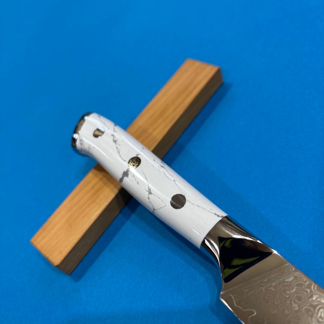 V10ダマスカスぺティナイフ ホワイトターコイズハンドル