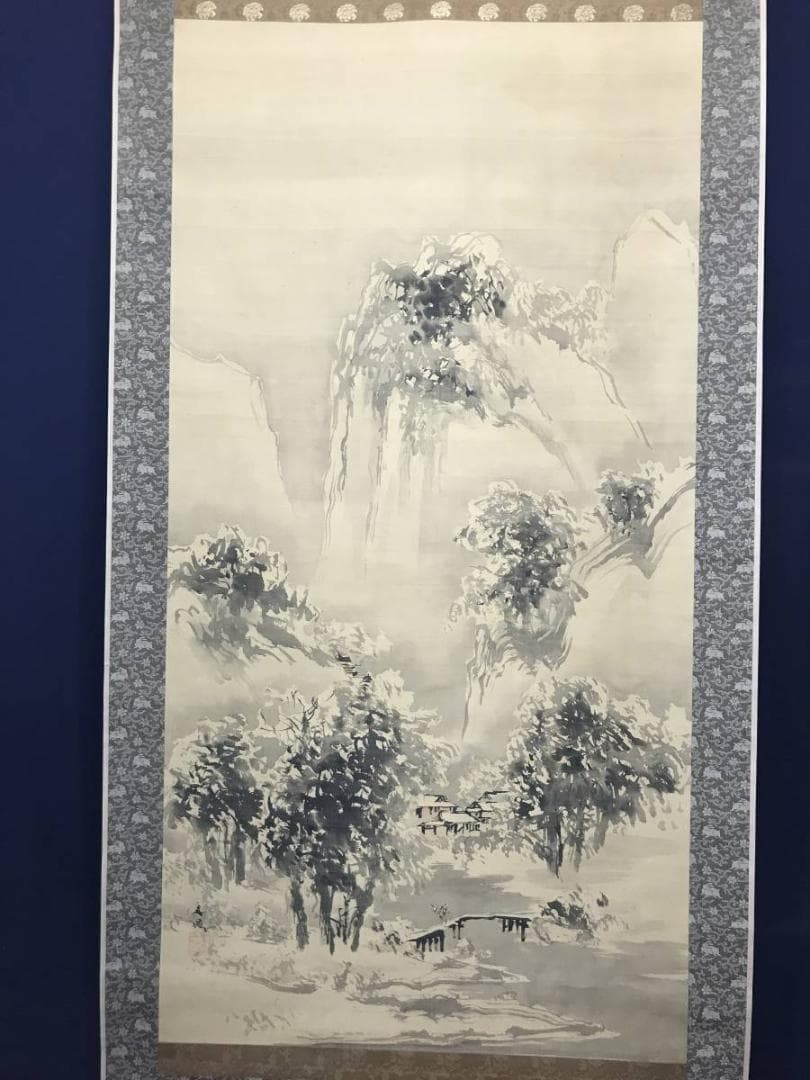 模写】谷文晁/雪景山村図/山水図/訪友図/大幅/掛軸/名家伝来/AC-286