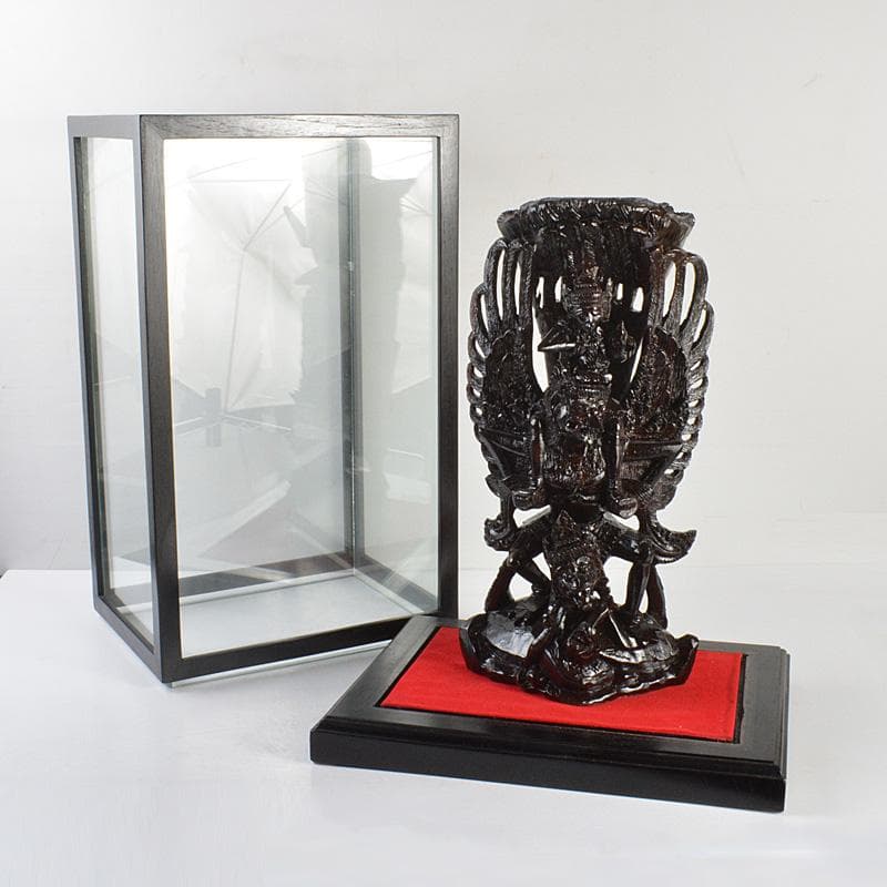 バリ島　インドネシア　木彫　ガルーダ　置物　ガラスケース付　V　6070C