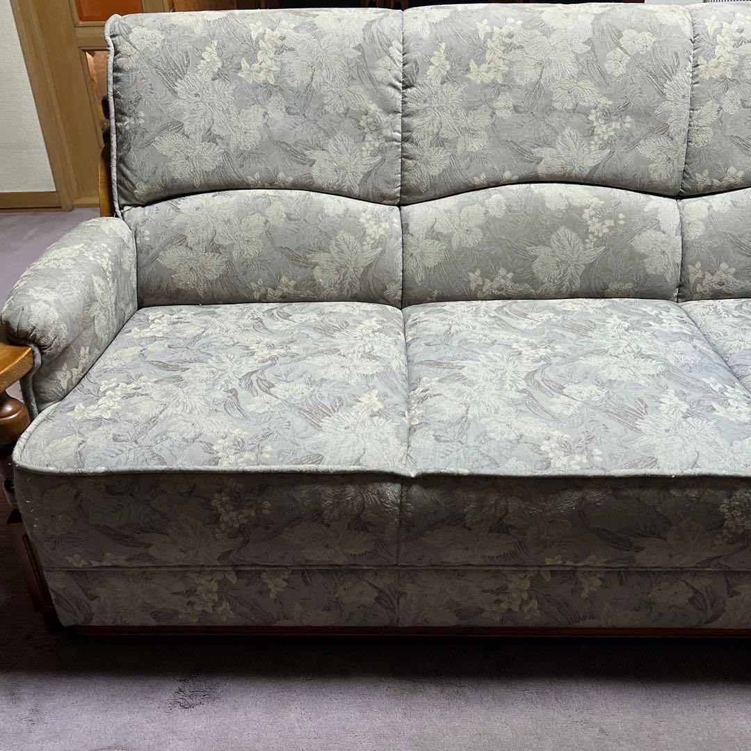 【昭和レトロ】花柄布製3人掛けソファ【アンティーク家具】