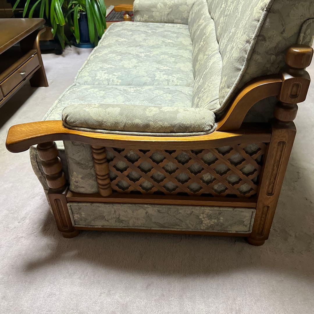 【昭和レトロ】花柄布製3人掛けソファ【アンティーク家具】