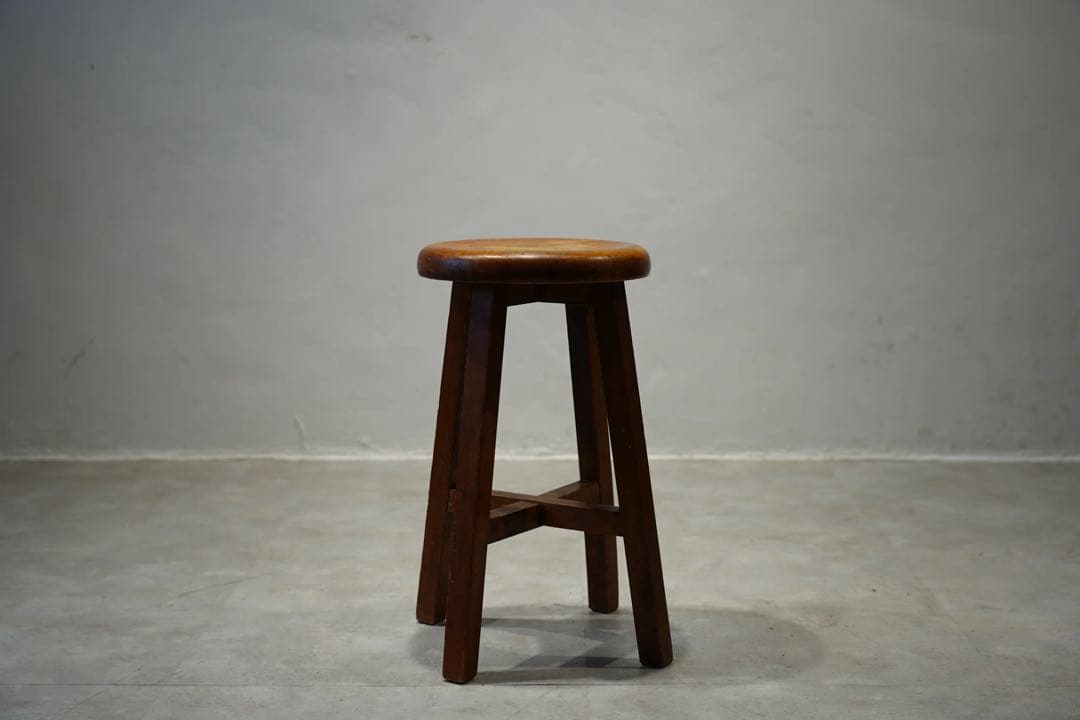 丸スツール　木製　古木　昭和レトロ　アンティーク　ビンテージ　チェア