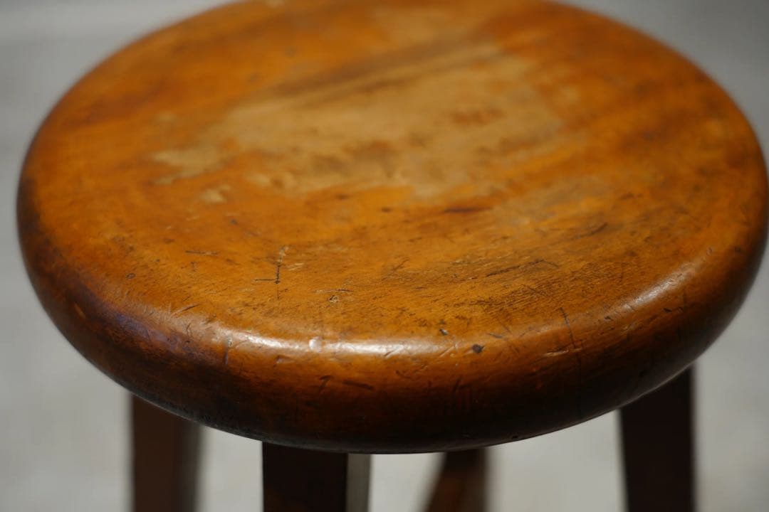 丸スツール　木製　古木　昭和レトロ　アンティーク　ビンテージ　チェア