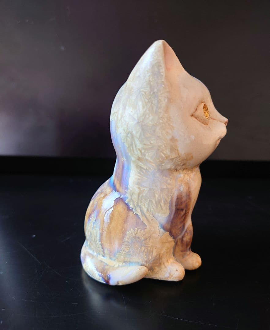 自由な招き猫　井桁裕子　結晶釉　陶製　作家一点もの　2022年作　猫　約10cm