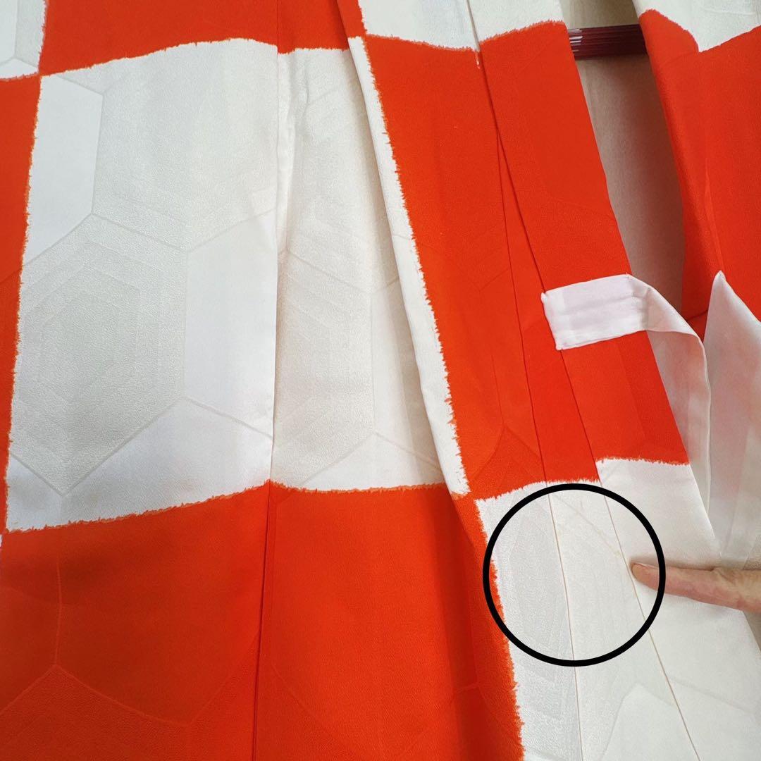 七五三　７歳　女の子　フルセット　オレンジ×白　市松　小物セット