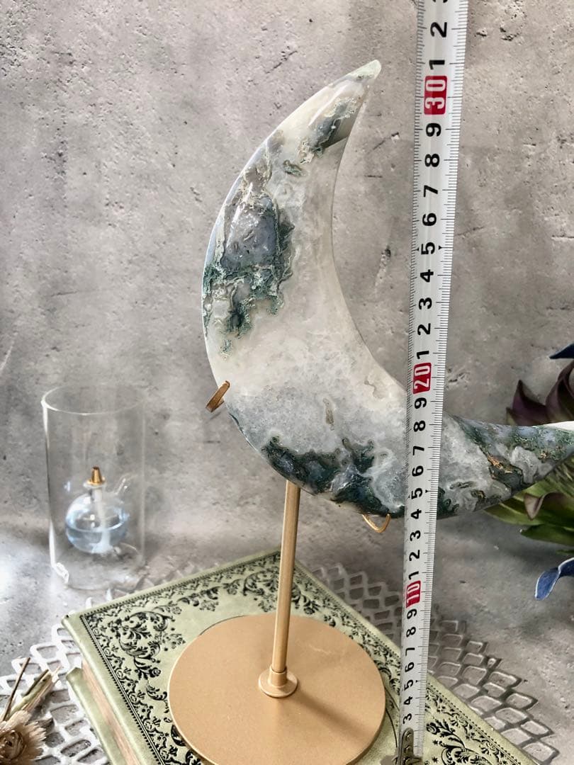 超ビッグ　モスアゲート　ビッグ　ムーン　月　スタンド付き　ジオードあり