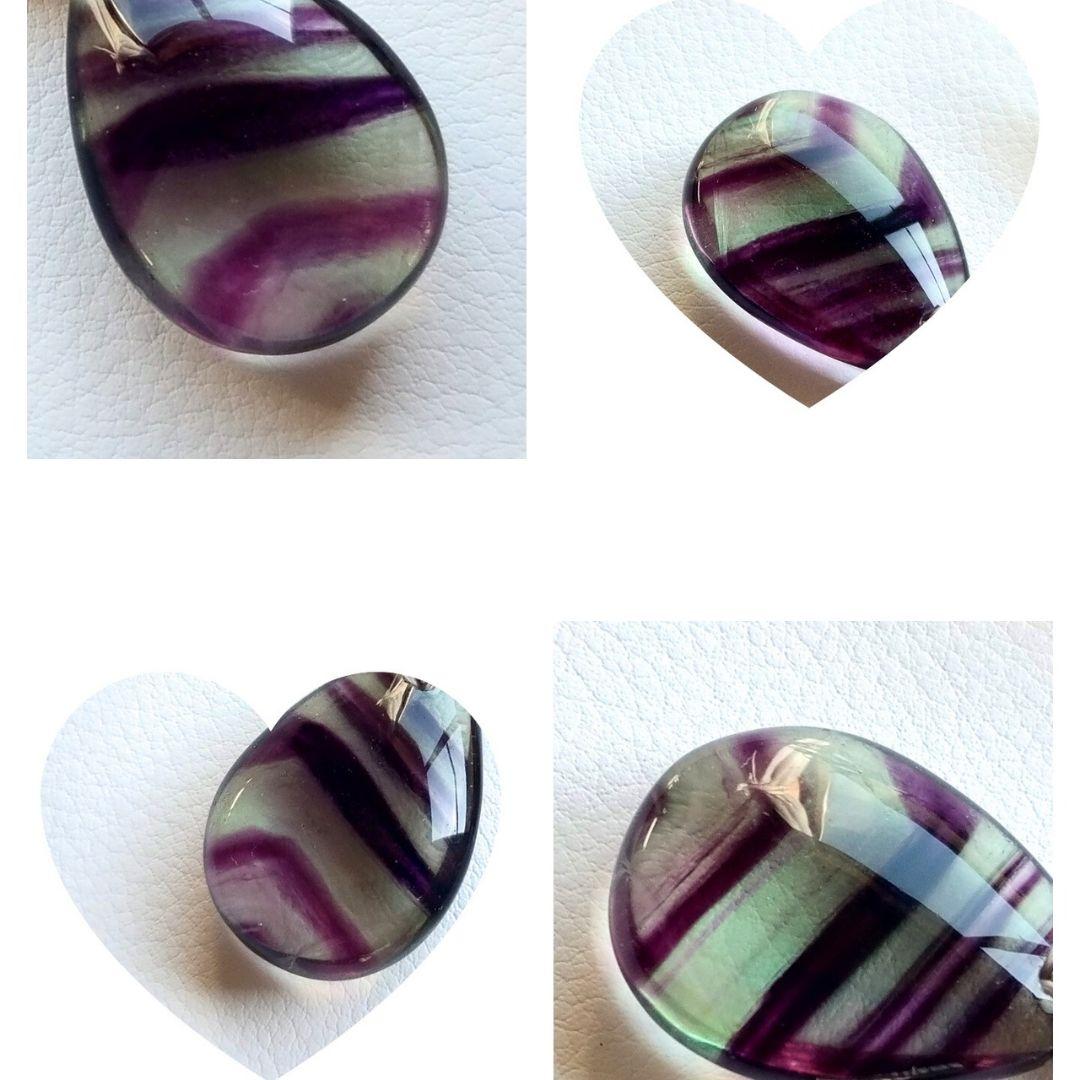 ファントムフローライト＆ラリマーのマクラメ編みネックレス　ペンダント　天然石