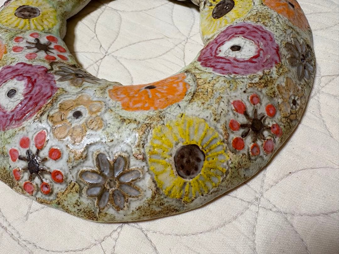 ★別注★レア★壁掛け★新品★本田あつみ ワイルドフラワー プレート 花柄 陶器