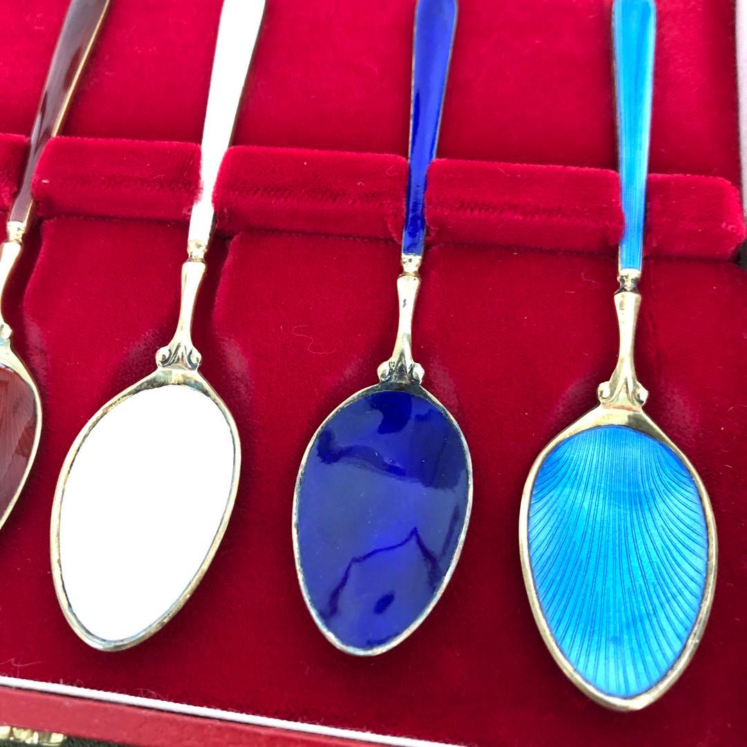 ヴィンテージ　S.J.Rose & Son 純銀製　スプーン6本　七宝　シルバー