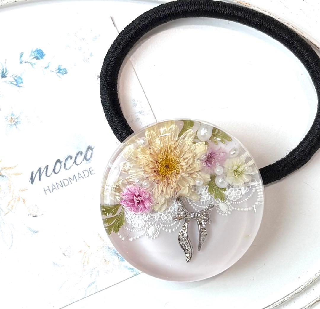 レジンヘアゴム ポニーフック　ドライフラワーNo.329 大きめ