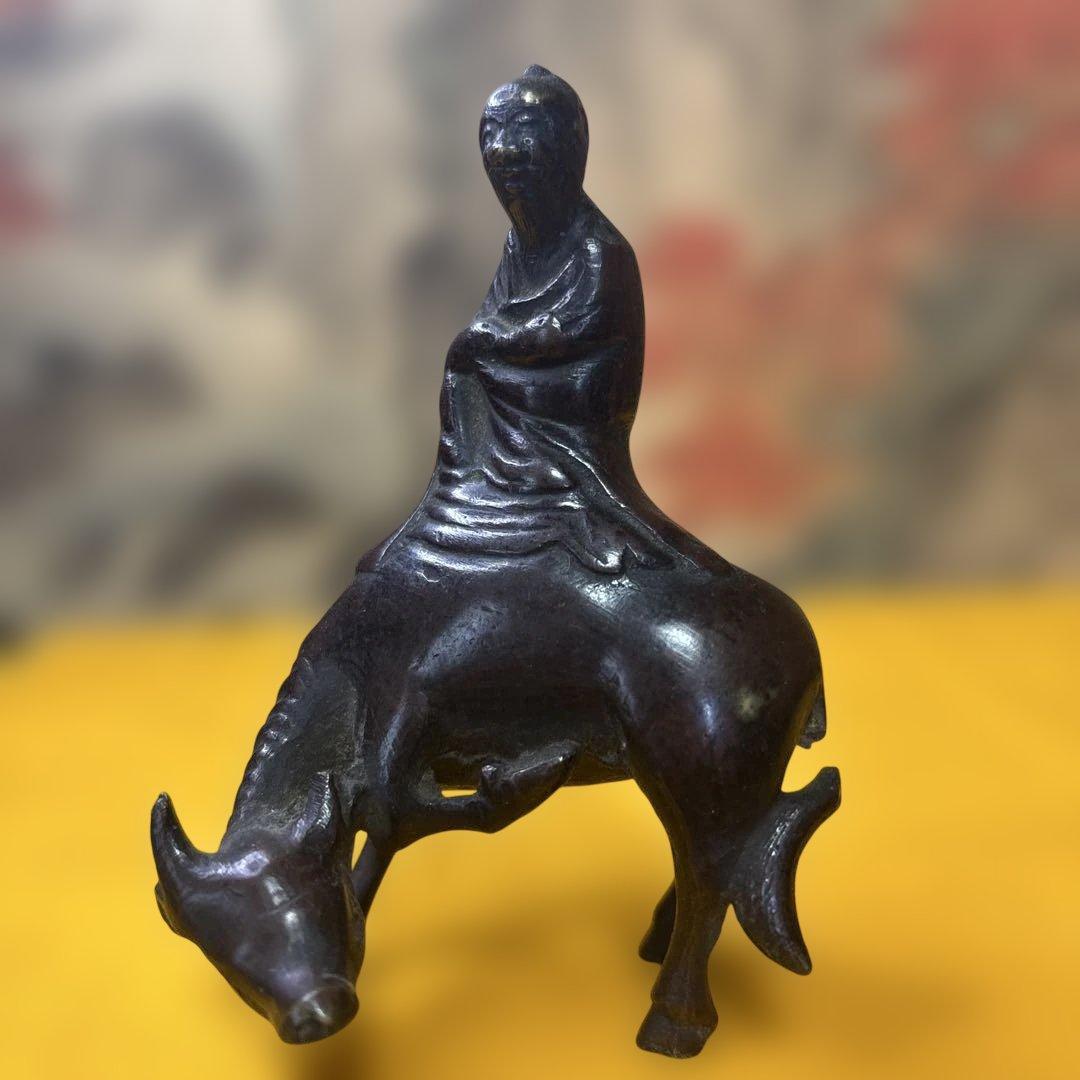 铜製 置物　仙人　牛　老人