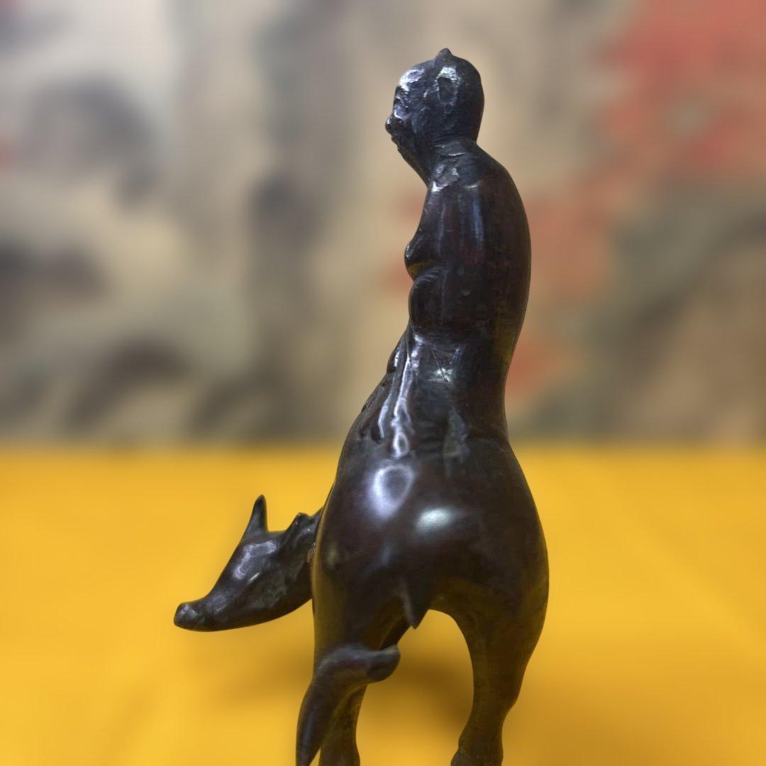 铜製 置物　仙人　牛　老人