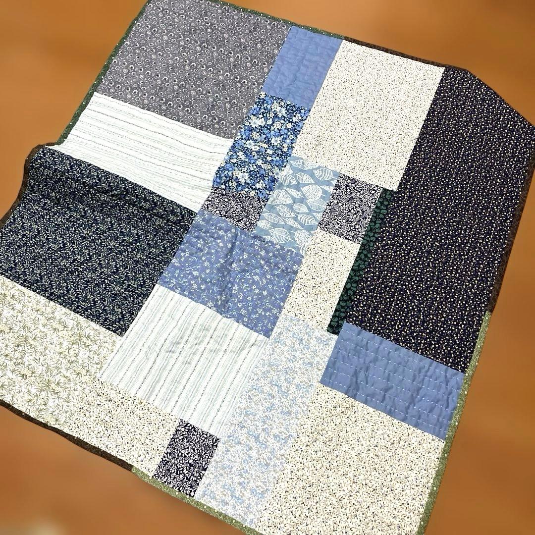 カンタキルト　刺子　ラリーキルト　約90d×100cmハンドメイド　パッチワーク