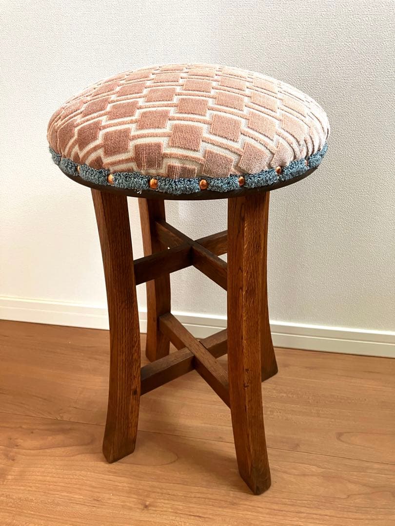 ヴィンテージ 和柄ベロアスツール 張り替え済