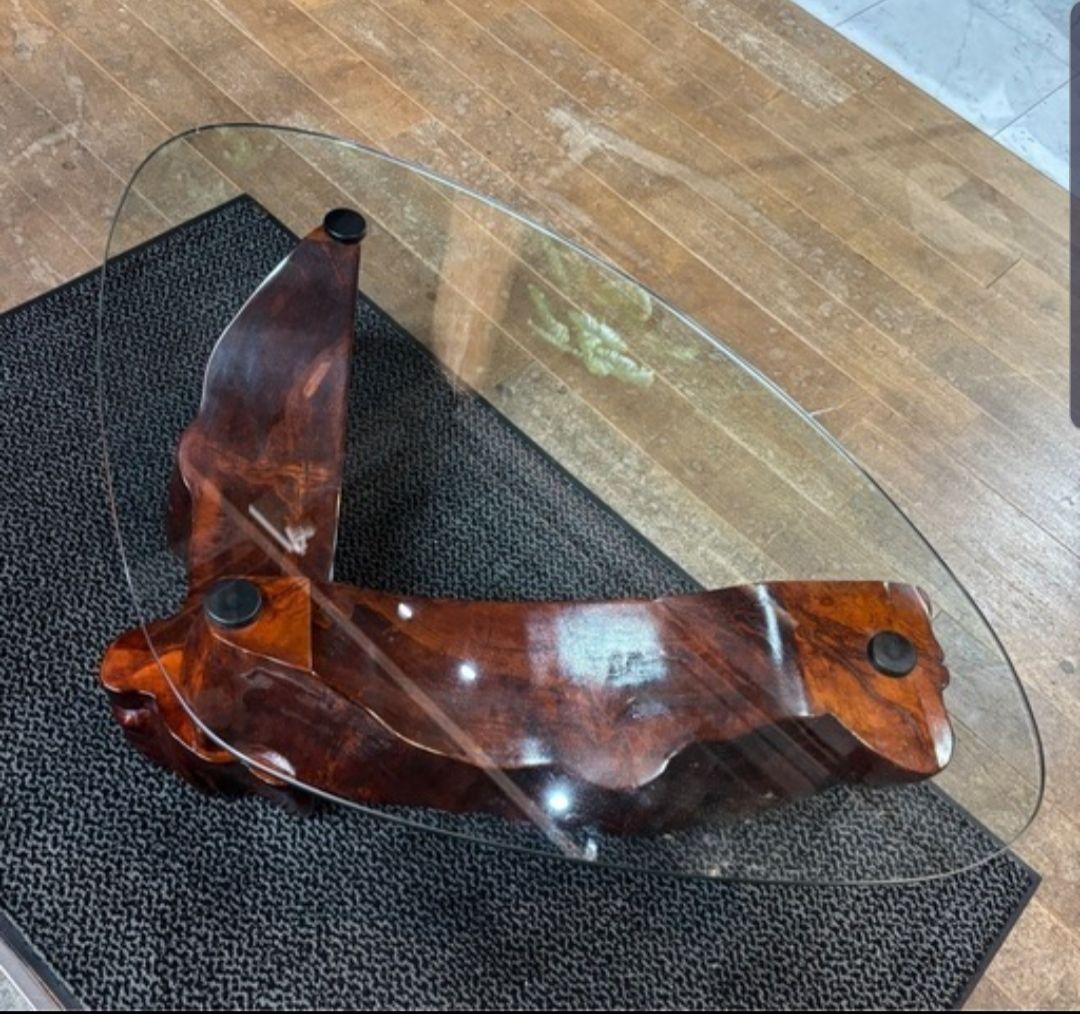 引き取り限定 オーダーメイド ガラス天板 天然木 センターテーブル