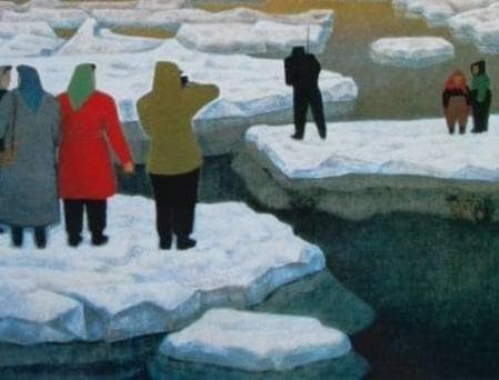 本間莞彩、【夕陽の北海】、希少な大判額装用画集より、美品、日本人